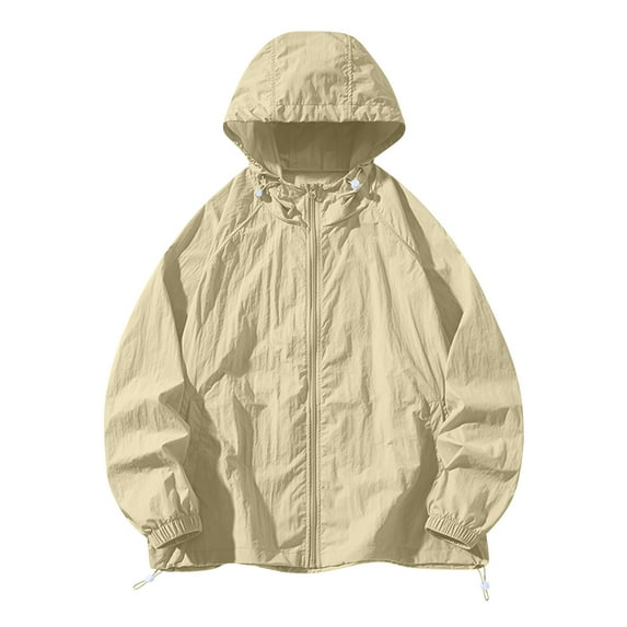 Dagegui Mens Full Zip UPF 50+ Hoodie UV Sun Protection Hooded Jacket Long Sleeve Lightweight Fishing Hiking Outdoor Shirts with Pockets Khaki S