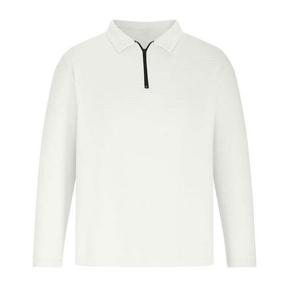 Dagegui Mens Golf T-Shirts 1/4 Zip Up Lapel Pullover Waffle Long Sleeve Fall Tops Dressy Work Tee Shirts White S