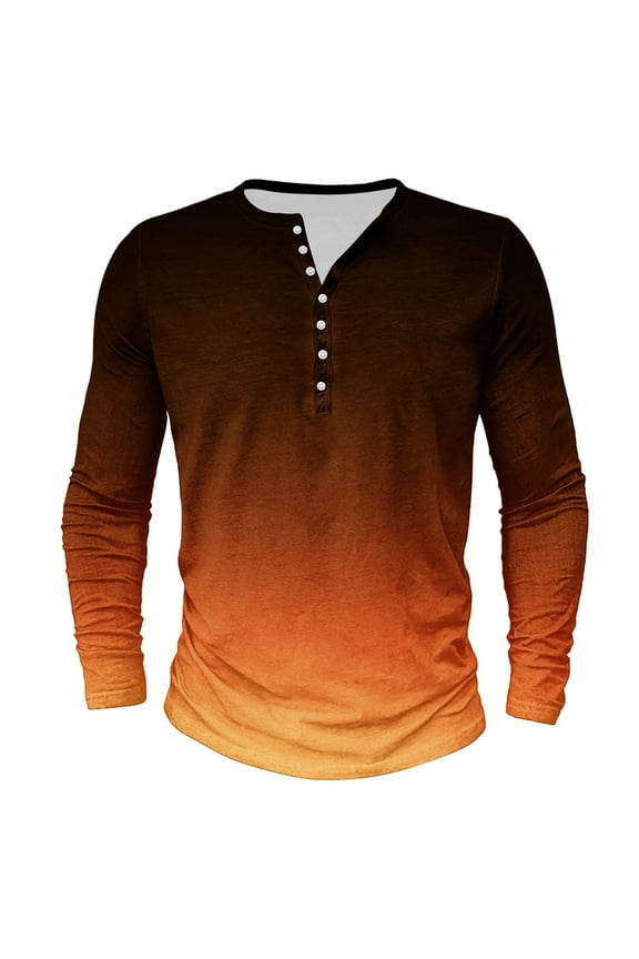 Mens Gradient Color Shirts Fashion Long Sleeve Buttons T-Shirts V-Neck Henley Shirt Big and Tall Outdoor Active Tees Fall Casual Pullover Tops Orange,L