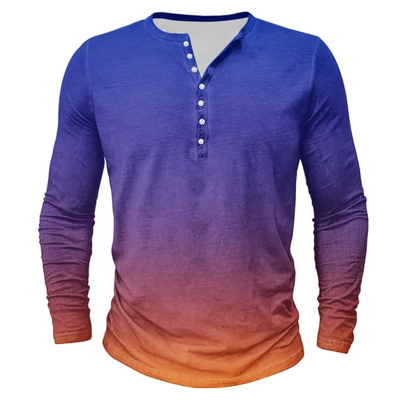 Dagegui Mens Gradient Print Henley Shirt Fashion Button Long Sleeve T Shirts Soft Comfy Slim Tees Lightweight Tees Casual Tops Today Sales Purple,3XL
