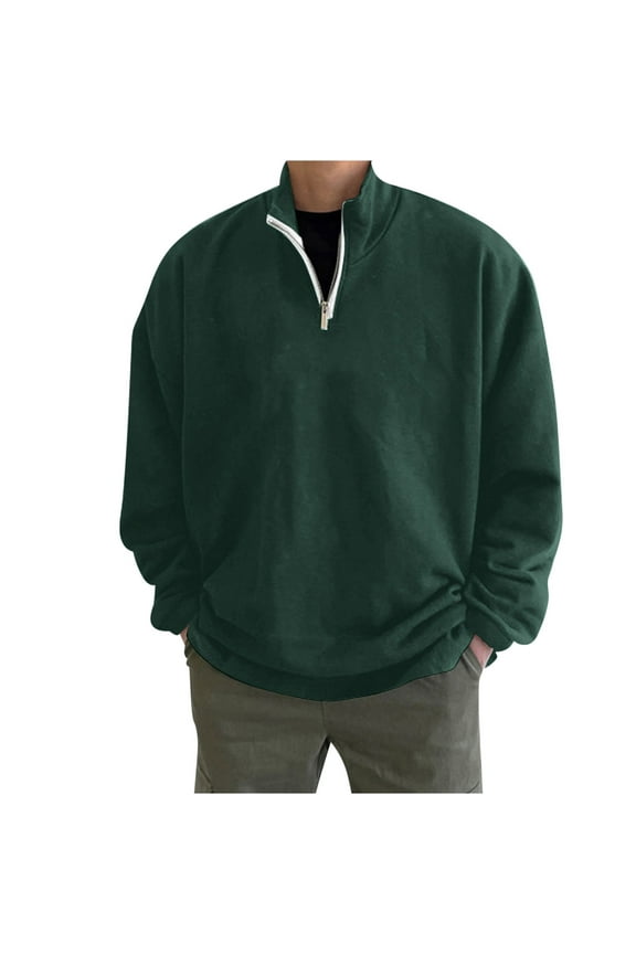 Mens Half Zip Up Sweatshirts Solid Casual Loose Fit Sweatshirt Oversized Thin Fleece Pullover Shirts Basic Winter Tops Army Green 3XL