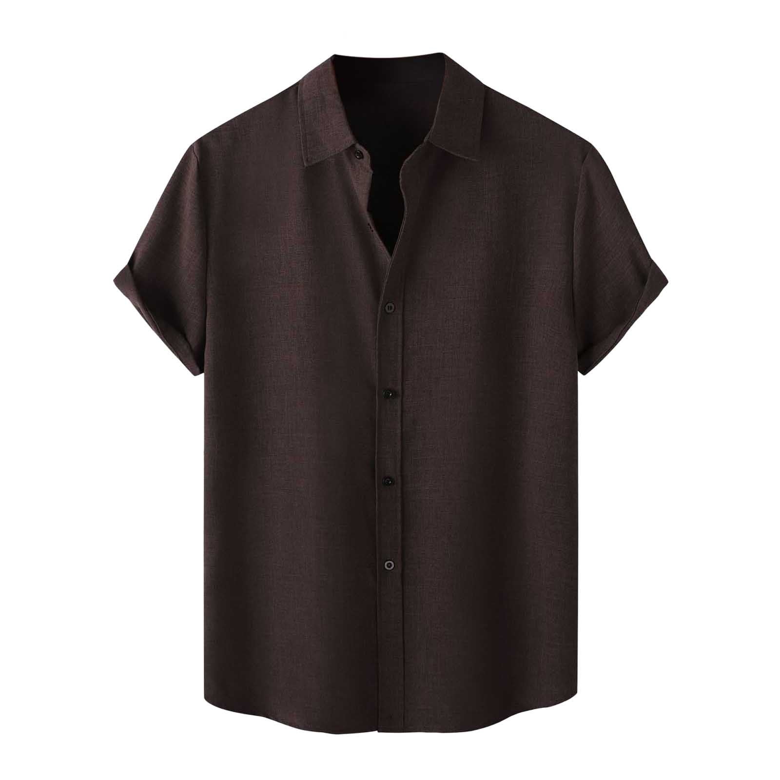 Dagegui Mens Hawaiian Linen Shirts Casual Roll Short Sleeve Button Down ...