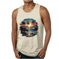 thumbnail image 1 of Dagegui Mens Hawaiian Tank Tops Sunset Palm Tree Graphic Tropical Tanks Big and Tall Muscle Tank Top Loose Sleeveless Crewneck Workout Vest Beige L, 1 of 5