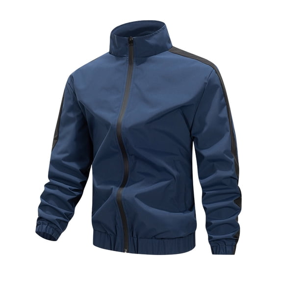Dagegui Mens Hiking Jackets Stand Collar Windbreaker Softshell Jacket Fall Windproof Zip Up Coat with Pockets Dark Blue XXL