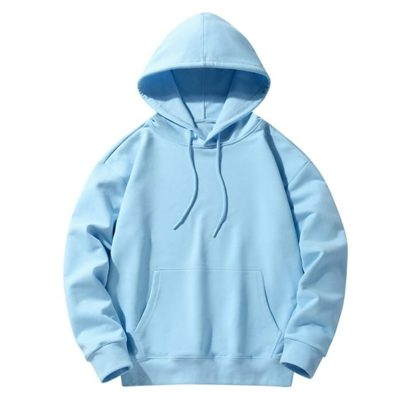 Dagegui Mens Hooded Sweatshirt Solid Long Sleeve Pullover Tops Casual Loose Fit Hoodies with Kangaroo Pocket Light Blue L