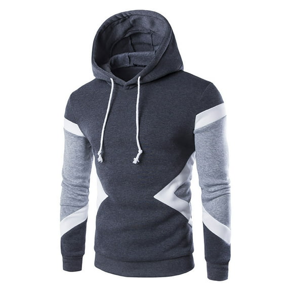 Dagegui Mens Hooded Sweatshirts Fashion Color Block Pullover Shirts Slim Fit Hoodies with Drawstring Winter Fleece Sweatshirt Today Deals Gray M