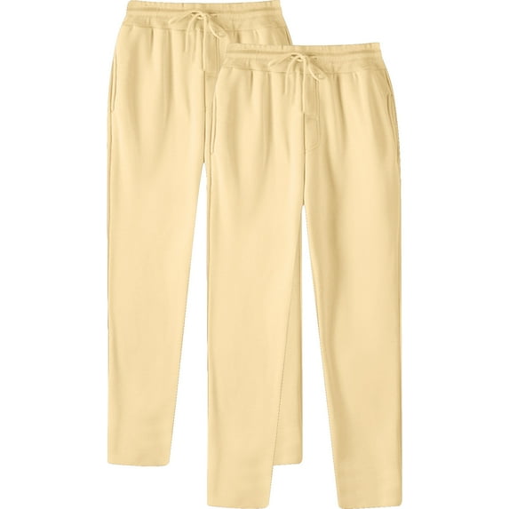 Dagegui Mens Jogger Sweatpants Drawstring Elastic Waist Open Bottom Pants Winter Running Athletic Pants with Pockets Thin Fleece Sweatpant 2 Pack Today Sales ZA Beige L