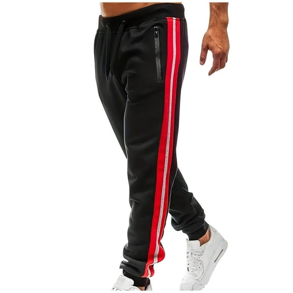 Dagegui Mens Jogger Sweatpants with Zipper Pockets Side Striped Running Athletic Pants Drawstring Elastic Waist Exercise Trouser Black S