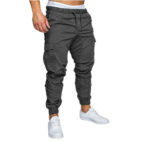 Dagegui Mens Joggers Cargo Pant Drawstring Stretch Waist Tapered Pants Outdoor Running Hiking Track Pant with Pockets Dark Gray M