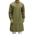 thumbnail image 1 of Dagegui Mens Kaftan Thobe Robe Solid Color Button Down Long Sleeve Cotton Linen Muslim Gown Casual Henley Shirt Army Green L, 1 of 7