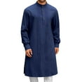 thumbnail image 1 of Dagegui Mens Kaftan Thobe Robe Solid Color Button Down Long Sleeve Cotton Linen Muslim Gown Casual Henley Shirt Navy M, 1 of 7