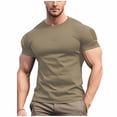 thumbnail image 1 of Dagegui Mens Khaki Short Sleeve T Shirt Summer Muscle Gym Tee Solid Color Crewneck Shirts for Workout Everyday Slim Fit T-Shirt 3X, 1 of 7