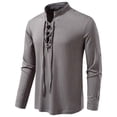 thumbnail image 1 of Dagegui Mens Lace Up Shirts Mock Neck Long Sleeve Ribbed T-Shirts Solid Color Casual Pullover Vintage Holiday Party Tee Tops Dark Gray XL, 1 of 9