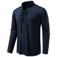 thumbnail image 1 of Dagegui Mens Lace Up Shirts Mock Neck Long Sleeve Ribbed T-Shirts Solid Color Casual Pullover Vintage Holiday Party Tee Tops Navy XXL, 1 of 9