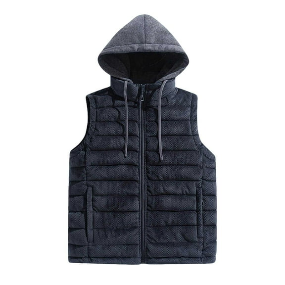 Dagegui Mens Lightweight Hooded Vest Quilted Sleeveless Jackets Full Zip Up Outerwear Fall Winter Outdoor Athletic Jacket with Pockets Gray L