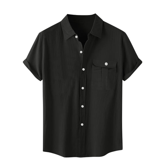 Dagegui Mens Linen Short Sleeve Shirts Collared Button Down T-Shirts Summer Casual Loose Fit Beach Tees with Pocket Outdoor Travel Vacation Shirt Tops Black,2XL