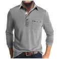 thumbnail image 1 of Dagegui Mens Long Sleeve Shirts Casual Buttons Pullover Tees Stylish Tops Dressy Golf Shirts with Pocket Silver S, 1 of 6