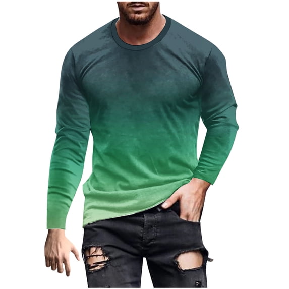 Dagegui Mens Long Sleeve Shirts Casual Gradient Color Loose Pullover Graphic Tees Big and Tall Slim-Fit Athletic Shirt Soft Comfy Fall Tops Army Green L