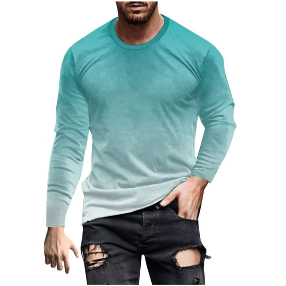 Dagegui Mens Long Sleeve Shirts Casual Gradient Color Loose Pullover Graphic Tees Big and Tall Slim-Fit Athletic Shirt Soft Comfy Fall Tops Sky Blue S