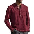 thumbnail image 1 of Dagegui Mens Long Sleeve Shirts Casual Stand Neck Buttons T-Shirts Solid Color Cotton Pullover Shirt for Men Casual Loose Fit Tees Tops Daily Clothes Wine,XXL, 1 of 5