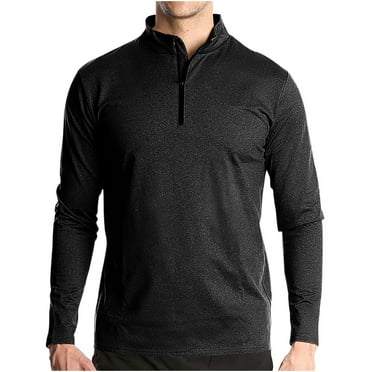 Dagegui Mens Long Sleeve Shirts Trendy Half Zip Collared Pullover Tops Solid Color Quick Dry Gym Workout Tees Lightweight Running Athletic T-Shirts Black,M