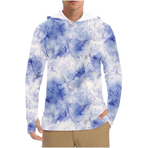 Dagegui Mens Long Sleeve Sun Shirts UPF 50+ Rash Guard Hoodies Quick Dry UV Protection Hooded Shirts for Running Hiking Travel Blue M