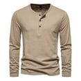 thumbnail image 1 of Dagegui Mens Long Sleeve T-Shirts Solid Color Crew Neck Buttons Shirt Cotton Henley Pullover Shirts Lightweight Soft Stretch Tees Fall Tops Khaki,M, 1 of 5
