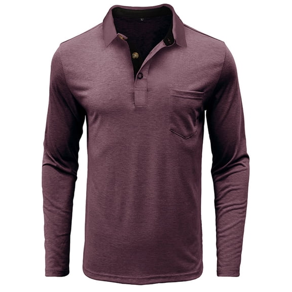 Dagegui Mens Long Sleeve T-Shirts Trendy Button Down Lapel Tops Lightweight Breathable Golf Shirts with Chest Pocket Dark red XL