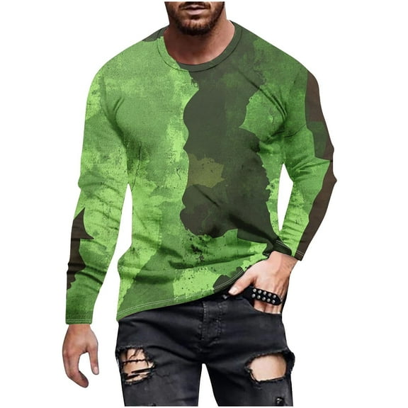 Dagegui Mens Long Sleeve T -Shirts Trendy Camo Print Pullover Tops Casual Crewneck Tees Lightweight Outdoor Active Camouflage Shirts Green,S