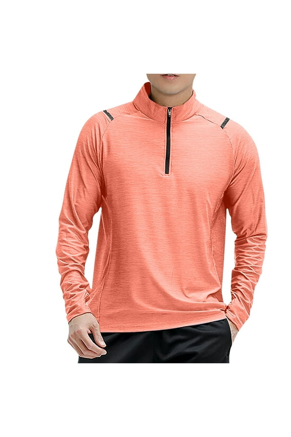 Mens Long Sleeve T-Shirts Trendy Quarter Zip Up Mock Neck Shirt Lightweight Quick Dry Athletic Tops Casual Outdoor Sport Shirts Orange 3XL