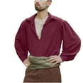 thumbnail image 1 of Dagegui Mens Medieval Vintage Shirts Cotton Linen Long Sleeve V Neck Shirt Solid Color Casual Tees Soft Comfy Daily Tops Wine XL, 1 of 6