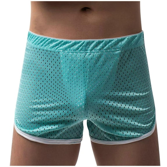 Dagegui Mens Mesh Shorts Lightweight Solid Color Pajamas Shorts Sports Fitness Short Pants Light Blue,2XL