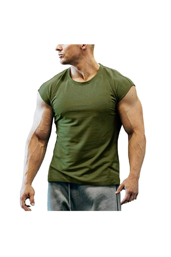 Mens Muscle Tank Tops Big and Tall Workout T-Shirts Solid Color Summer Sleeveless Crewneck T Shirts Slim Fit Running Athletic Tanks Army Green 4XL