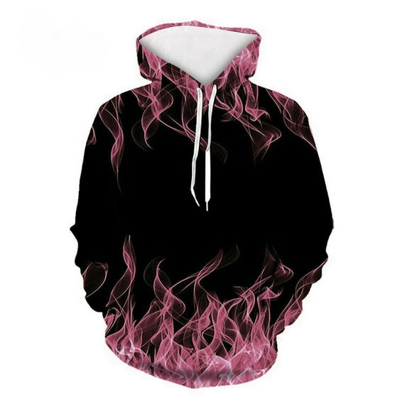 Dagegui Mens Novelty Hoodies 3D Flame Print Hooded Sweatshirts Casual Drawstring Pullover Sweatshirt Fashion Outdoor Streetwear Tops Pink L