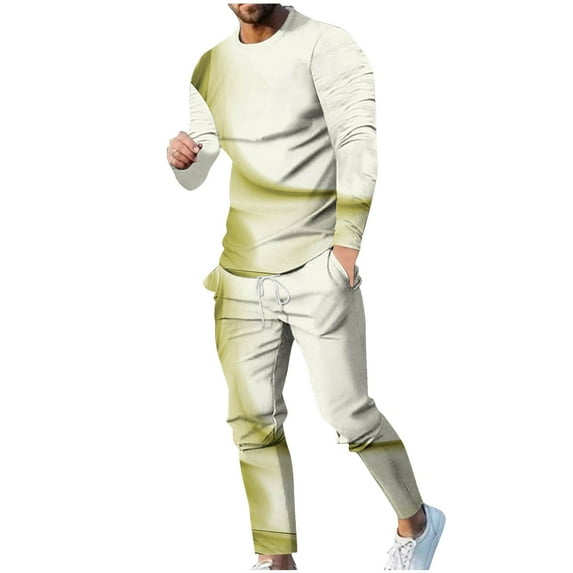 Dagegui Mens Outfit Sets 2 Pieces Long Sleeve 3D Print Pullover Tracksuits Big and Tall Outdoor Active Outfits Casual Daily Set Today Savings Yellow 5XL