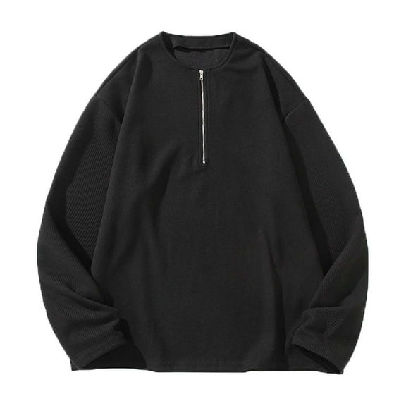 Dagegui Mens Oversized Shirts Long Sleeve 1/4 Zip up T-Shirt Cotton Casual Loose Fit Pullover Shirt Solid Color Fall Basic Tees Tops Black S