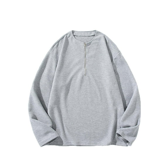 Dagegui Mens Oversized Shirts Long Sleeve 1/4 Zip up T-Shirt Cotton Casual Loose Fit Pullover Shirt Solid Color Fall Basic Tees Tops Dark Gray M