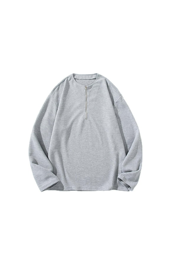 Mens Oversized Shirts Long Sleeve 1/4 Zip up T-Shirt Cotton Casual Loose Fit Pullover Shirt Solid Color Fall Basic Tees Tops Dark Gray XL
