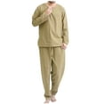 thumbnail image 1 of Dagegui Mens Pajama Sets Long Sleeve Shirts and Pants Outfits Set Solid Casual Beach Vacation Outfit Comfy Basic Pajamas Khaki L, 1 of 6