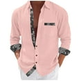 thumbnail image 1 of Dagegui Mens Patchwork Shirts Cotton Linen Long Sleeve Turndown Collar T-Shirts Button Down Casual Shirt with Chest Pocket Pink XL, 1 of 6
