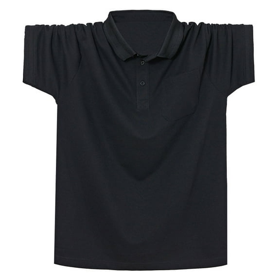 Dagegui Mens Plus Size T-Shirts Casual Short Sleeve Lapel Shirts with 2 Buttons and Pocket Solid Loose Fit T Shirt Summer Cotton Tees for Men Time Limited Sale Black,L