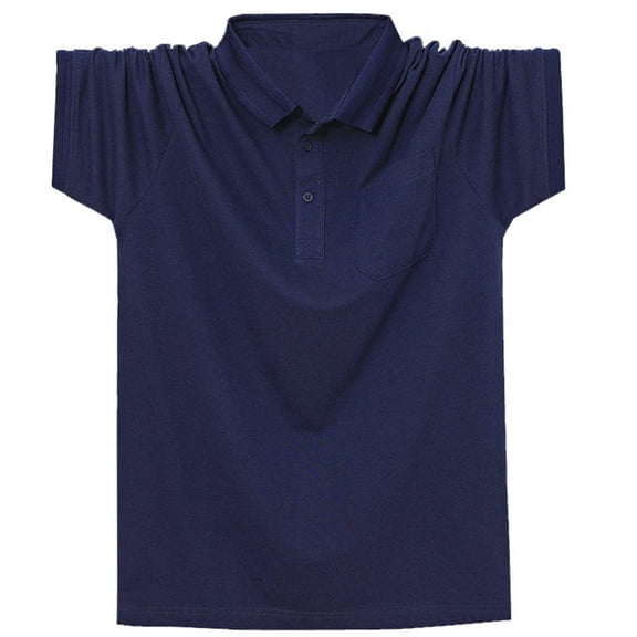 Dagegui Mens Plus Size T-Shirts Casual Short Sleeve Lapel Shirts with 2 Buttons and Pocket Solid Loose Fit T Shirt Summer Cotton Tees for Men Time Limited Sale Navy,XXXXL