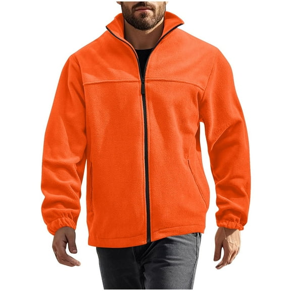 Dagegui Mens Polar Fleece Jacket Full Zip Stand Collar Outwear Casual Outdoor Active Warm Coats with Pockets Orange S