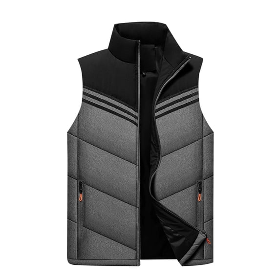 Dagegui Mens Puffer Vest Casual Stand Collar Sleeveless Jacket Lightweight Outerwear Trendy Patchwork Coats with Zip Pockets Gray XXL