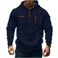 thumbnail image 1 of Dagegui Mens Pullover Hoodies Quarter Zip Drawstring Sweatshirt Fleece Hooded Long Sleeve Multi Pockets Outdoor Hiking Running Athletic Tops Navy XXL, 1 of 5