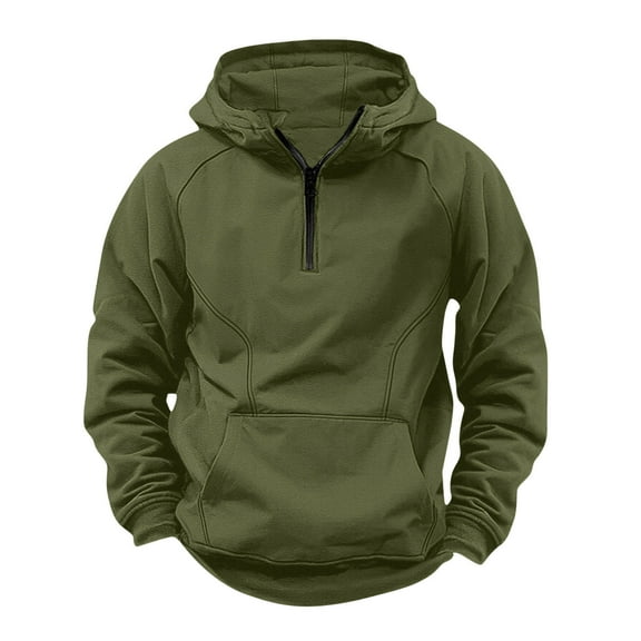 Dagegui Mens Quarter Zip Hooded Sweatshirt Solid Long Sleeve Hoodie Fleece Pullover Outdoor Hiking Athletic Gym Shirts Green S