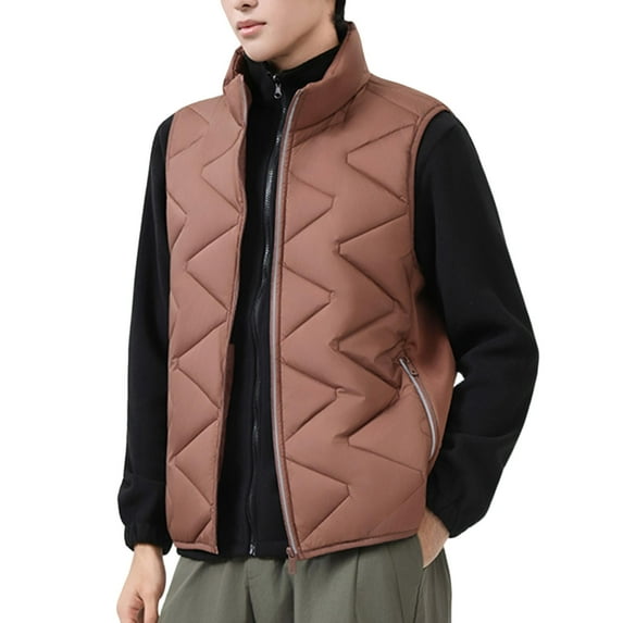 Dagegui Mens Quilted Puffer Vest Fall Stand Collar Sleeveless Jackets Full Zip Up Coats Warm Winter Jacket with Pockets Brown XXXXL