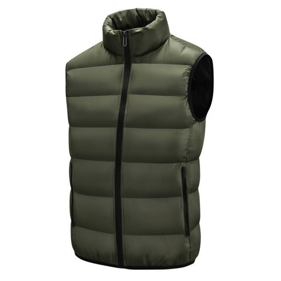 Dagegui Mens Quilted Puffer Vest Lightweight Fall Outdoor Jackets Solid Color Stand Collar Sleeveless Coats with Pockets Army Green XXXXXL