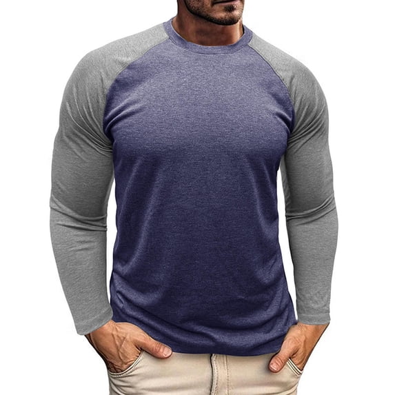 Dagegui Mens Raglan Long Sleeve Shirts Crewneck Baseball T-Shirts Trendy Color Block Tees Outdoor Athletic Pullover Tops Dark Blue XXL