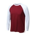 thumbnail image 1 of Dagegui Mens Raglan Long Sleeve Shirts Fashion Colorblock Tops Crewneck Side Slit Shirt Casual Loose Fit Pullover Baseball Sport Tees Today Deals of the Day Red L, 1 of 3